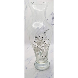 Clear Crystal Glass 25th Anniversary 8 Inch Vase With Flower Etching